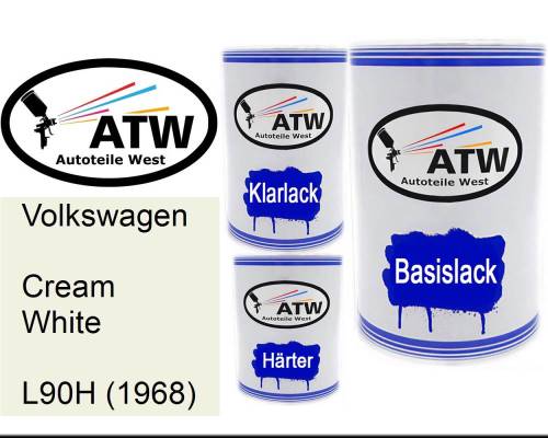 Volkswagen, Cream White, L90H (1968): 500ml Lackdose + 500ml Klarlack + 250ml Härter - Set, von ATW Autoteile West.